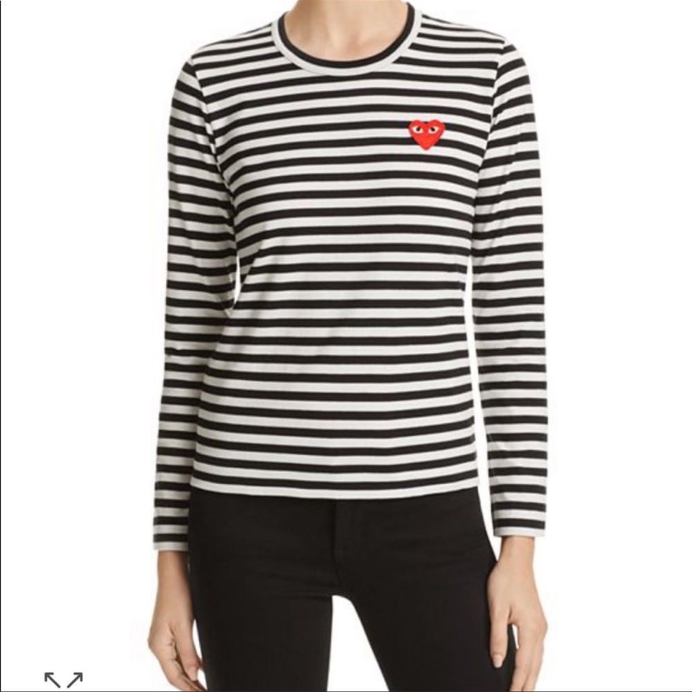 CDG Cotton Red Emblem Stripe Tee